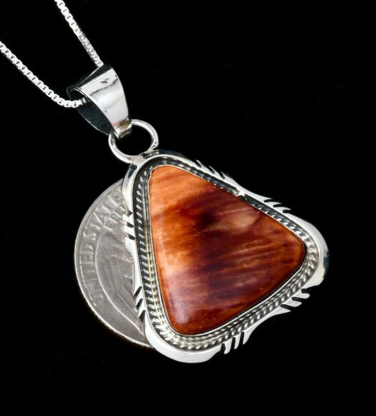 Elouise Kee mahogany and orange spiney-oyster shell Navajo pendant. #1891