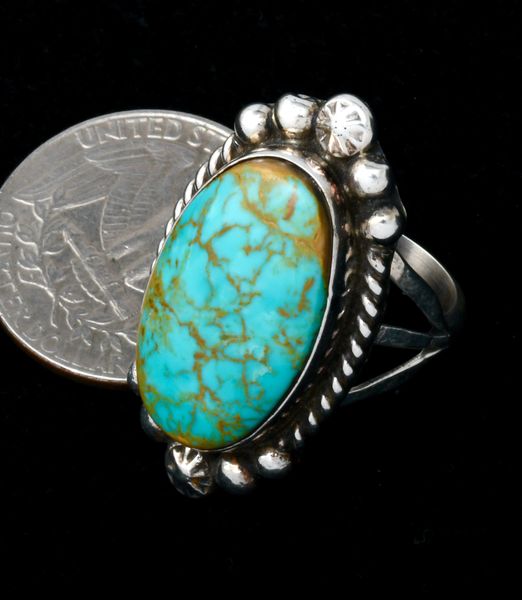 Size 6.25 spiderweb turquoise Navajo ring by Augustine Largo. #1894