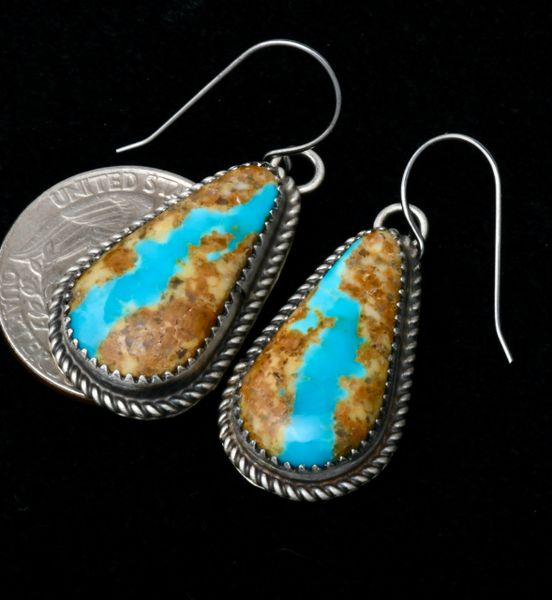 Elouise Kee' ribbon turquoise Navajo old-style patina earrings. #1900