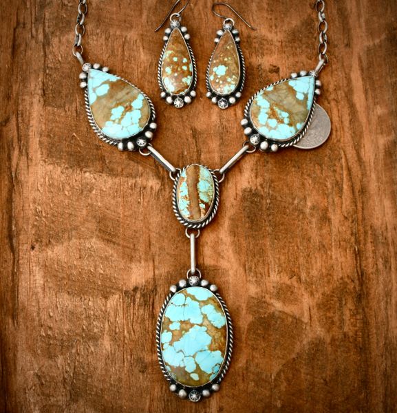 Augustine Largo No. 8 Mine turquoise Navajo pendant and earring set. SOLD! #1902