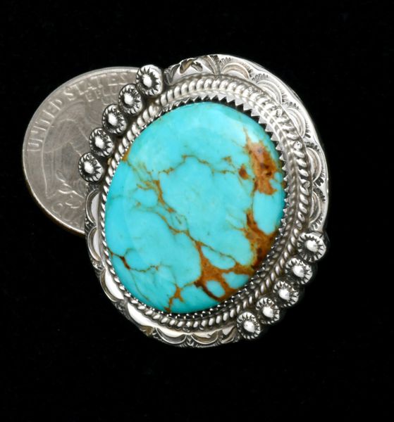 Size 8 Phillip Yazzie Navajo large face ring with Kingman turquoise. SOLD! #1907