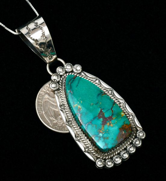 Navajo turquoise pendant (with chain) by Phillip Yazzie. #1909