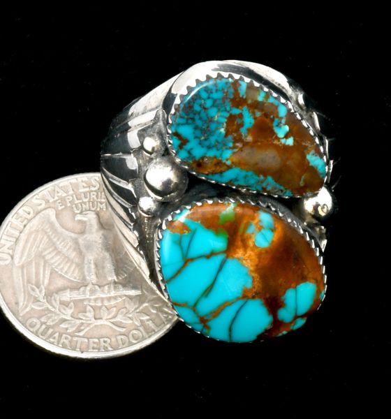 Size 11.25 heavy silver Navajo man's turquoise ring, by Mike Thomas, Jr. SOLD!#1912