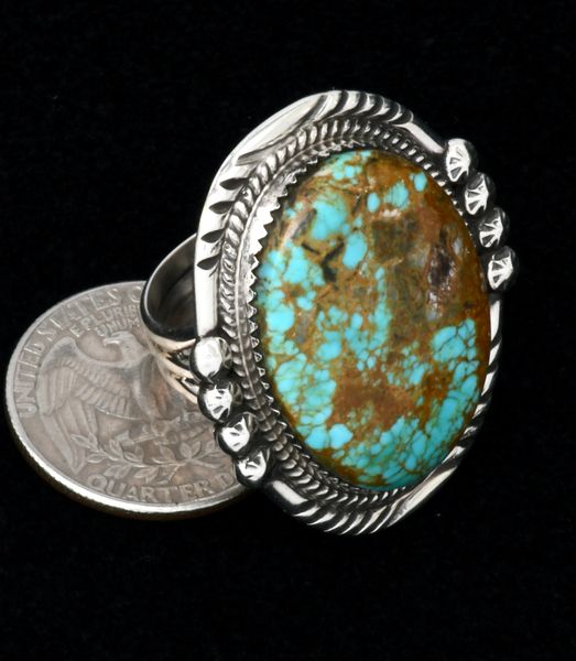 Size 8.75 Navajo Kingman turquoise ring by Phillip Yazzie. #1921