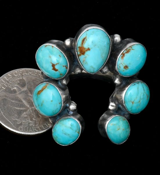Seven stone Kingman turquoise Navajo Naja ring, by Robert Shakey