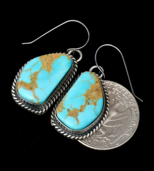 Donovan Skeets' Kingman turquoise Navajo earrings with near-match copper matrix. #1931