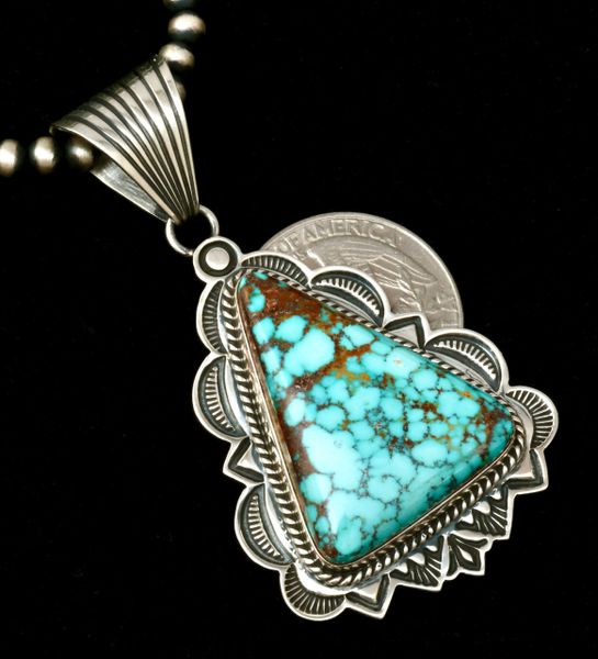 Albert Jake' Turquoise Mountain turquoise pendant (shown with optional 4mm, 24-inch burnished Sterling bead chain). #1934