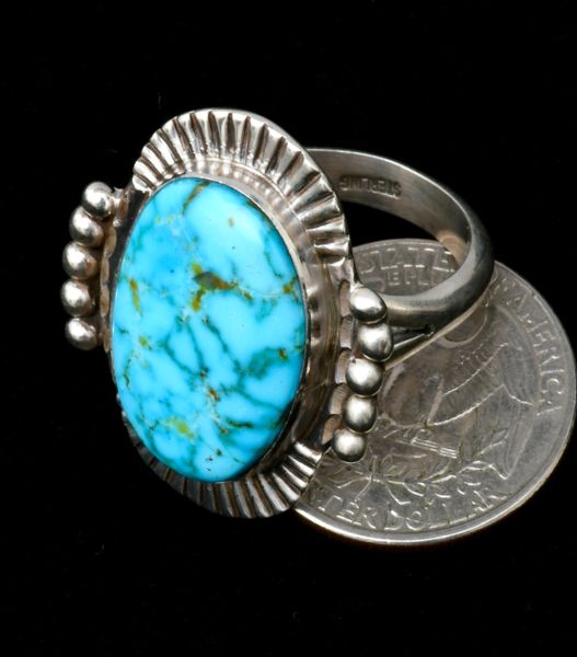 Francis Fred classic Navajo size 10 ring with Kingman web turquoise. #1937