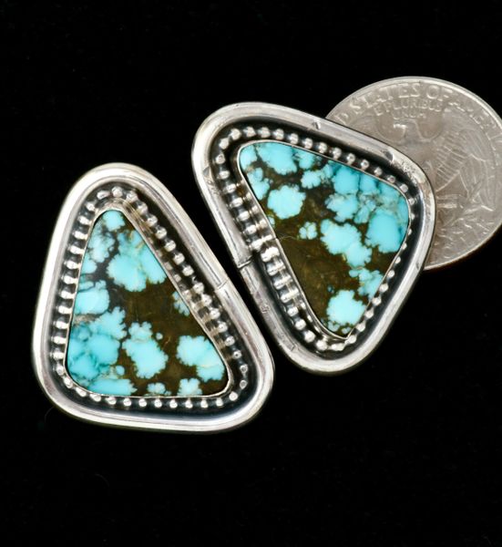 Stunning, well-made No. 8 Mine turquoise Navajo earrings. #1940