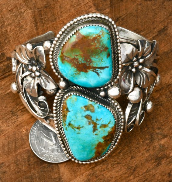 Marcus Chavez' traditional Navajo cuff with Turquoise Mountain, turquoise. SALE PENDING! #1950