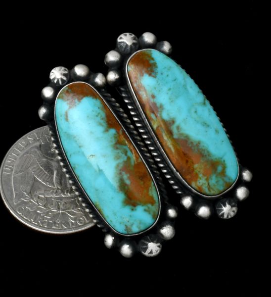 Augustine Largo' Kingman turquoise Navajo earrings with near-matching matrix. #1957