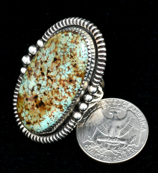 Appaloosa turquoise size 9 Navajo ring by Albert Begay. #2074