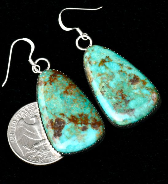 Leslie Nez' Navajo earrings with Kingman turquoise. #2076