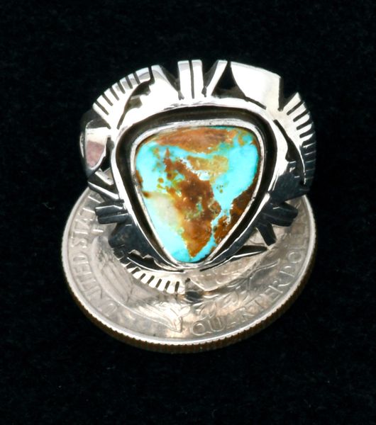 Kingman turquoise Navajo size 8 ring, by Eddie Secatero. #2080.