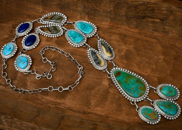 Phillip Yazzie' 14-piece multi-stone Navajo lariat necklace. #2083