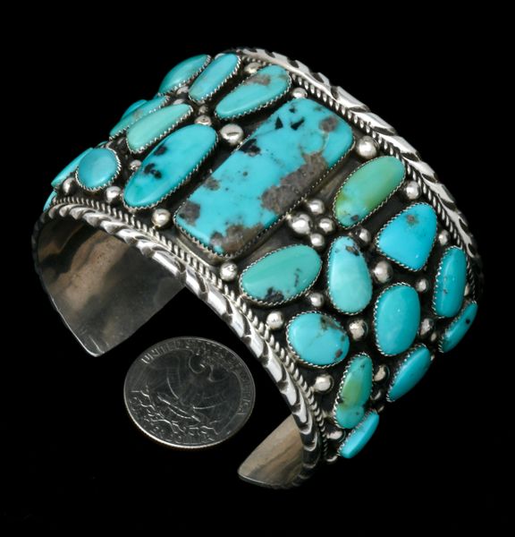 Wide, 24-turquoise stone Kathleen Chavez Navajo cuff. #2086
