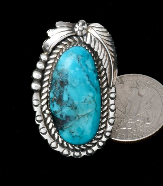 Size 8.5 traditionally fashioned older Navajo turquoise ring. #2099