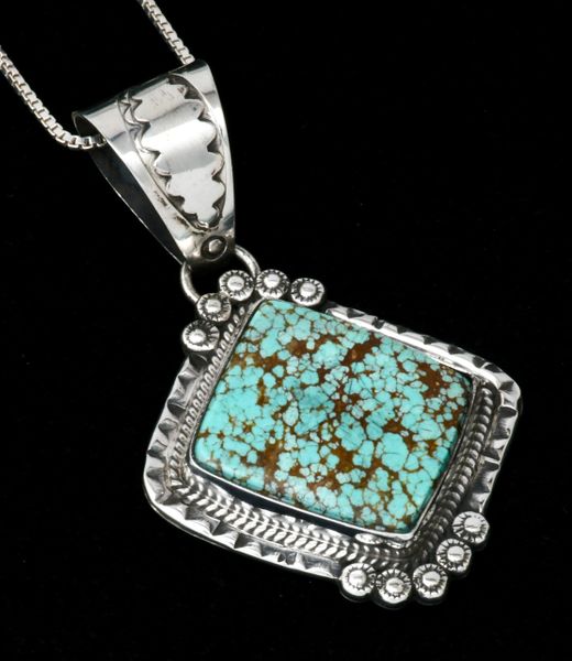 Phillip Yazzie' Navajo pendant with No. 8 Mine turquoise. Includes chain. #2102