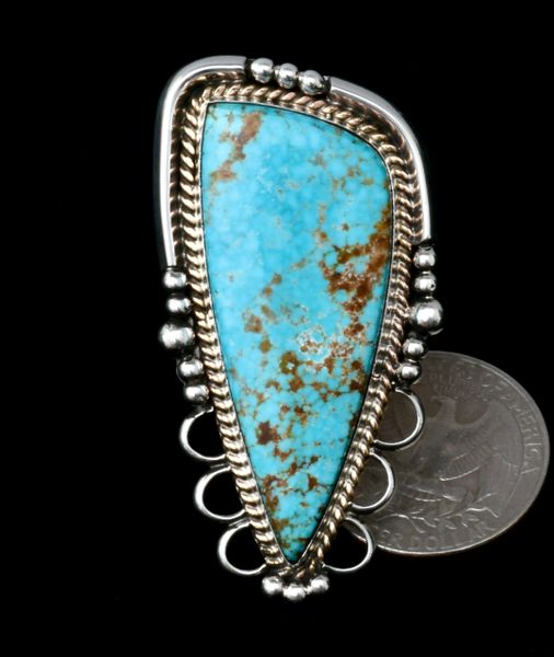 Long, size 9.5 turquoise ring by Navajo artisan Fred Francis. #2104