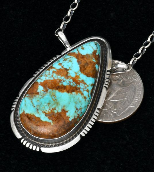 Alfred Martinez' Kingman turquoise Navajo bar necklace. #2111
