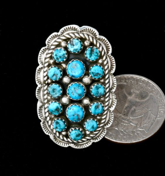 Size 7.5 Navajo Cluster ring with Sleeping Beauty turquoise. #2117