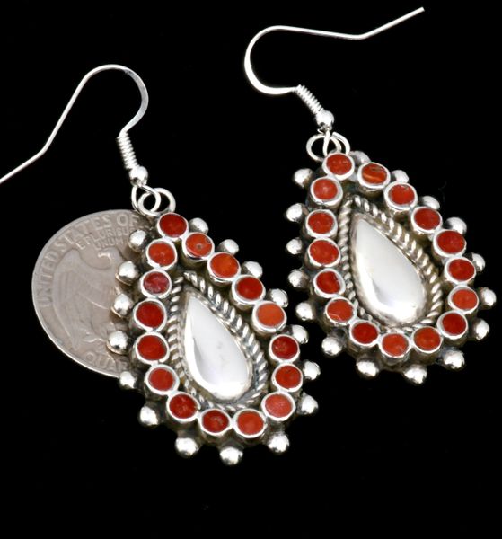 Vincent Shirley Navajo earrings with Zuni-type red coral inlay and Sterling "bump-out" centers. #2131