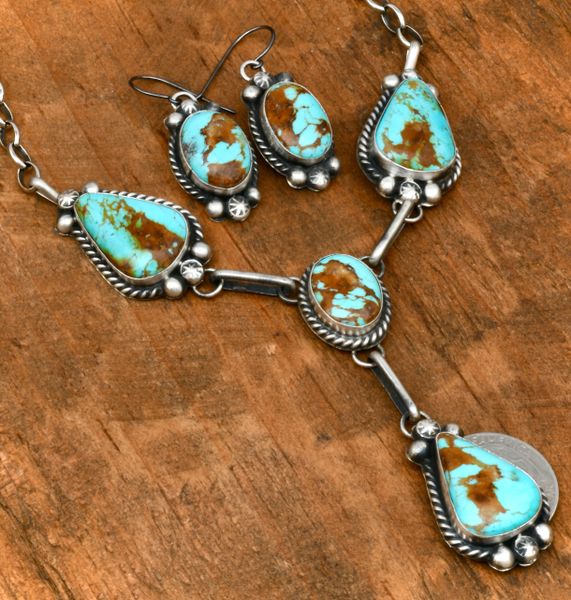 Navajo turquoise pendant necklace and earring set, by Augustine Largo. SOLD! #2136