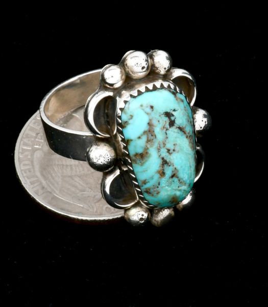 Size 8 Navajo ring with baby blue Kingman turquoise. #2137