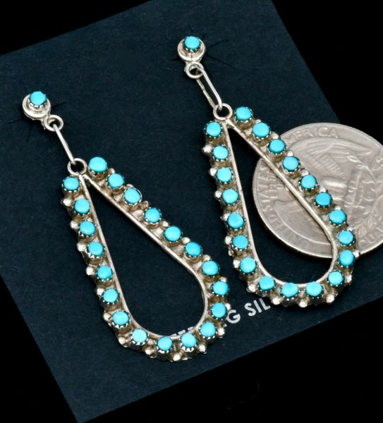 Navajo two-piece teardrop-shaped 21-stone turquoise earrings. #2138