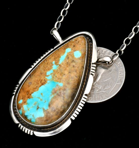 Alfred Martinez' Navajo bar-type pendant necklace with ribbon turquoise. #2141