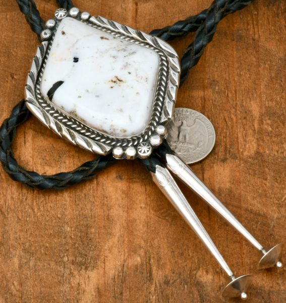 Navajo bolo tie with large White Buffalo stone, by Augustine Largo. #2145