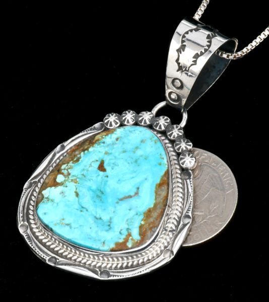 Navajo No. 8 Mine turquoise pendant (with chain) by Phillip Yazzie. #2147