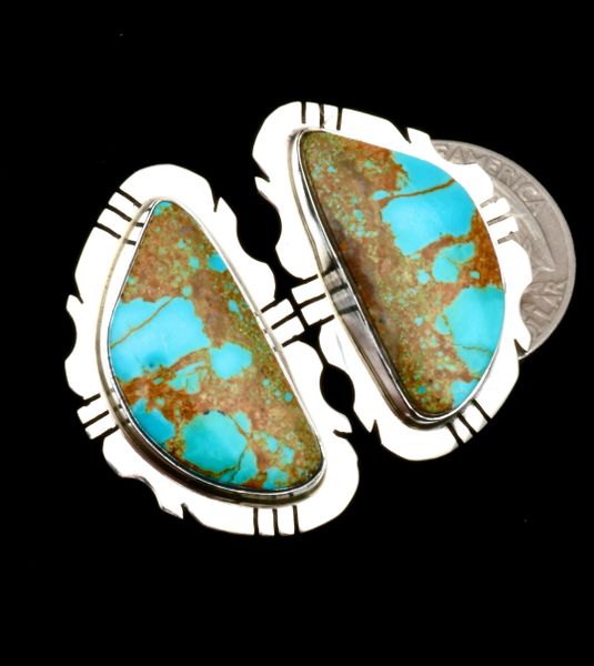 Matching matrix Kingman turquoise earrings by Navajo artisan Emer Thompson. #2150