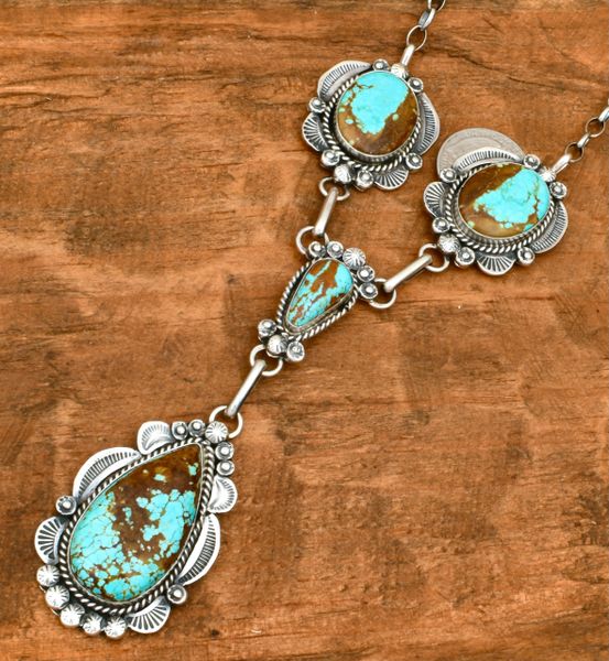 Gilbert Tom' No. 8 Mine turquoise Navajo pendant necklace. #2151