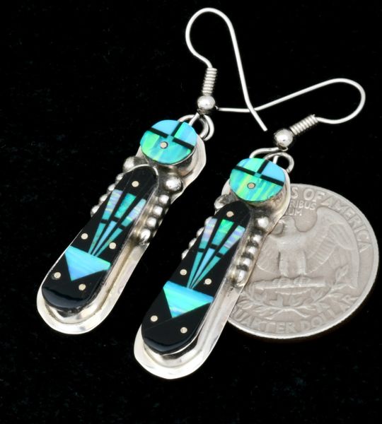 Night sky inlay earrings by Navajo artisan Gilbert Smith. #2159