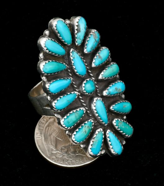 Older size 12 Navajo 19-stone turquoise cluster ring by Paul Jones. #2161