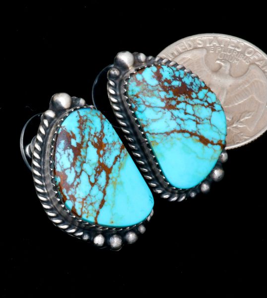 Eloise Kee bookend-match Kingman turquoise Navajo earrings. #2173