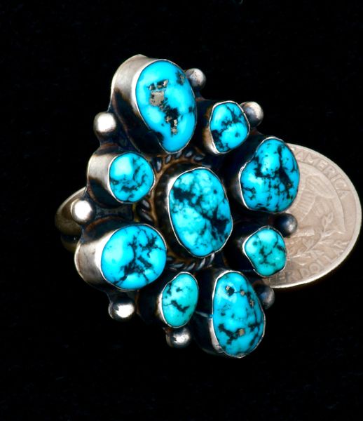 Navajo size 9.5 Sleeping Beauty turquoise cluster ring, by Wilson Dawes. #2174