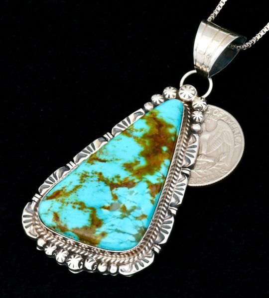 Gilbert Tom' Kingman turquoise Navajo pendant w/chain. SOLD! #2177