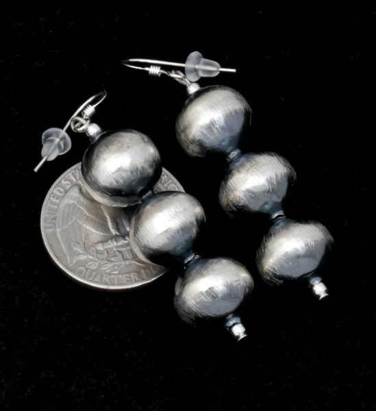 Burnished Sterling 12mm (aka 'Navajo pearl') bead earrings. #2184