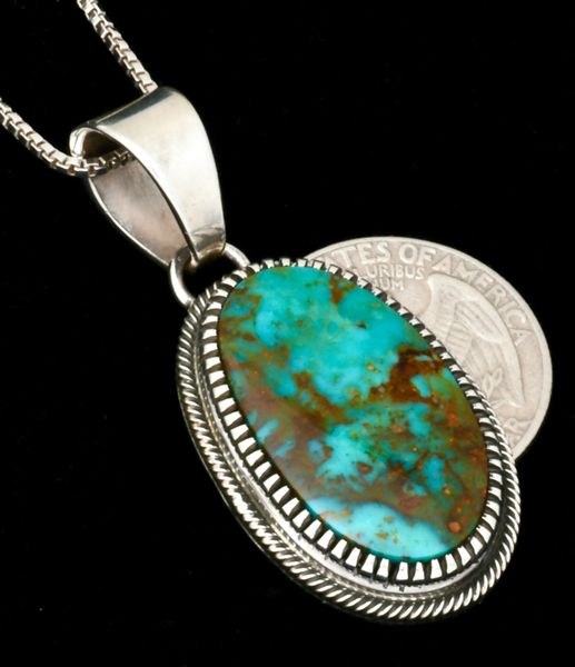 Finely-crafted Navajo pendant w/Turquoise Mountain turquoise, by Floyd Parkhurst. SOLD! #2185