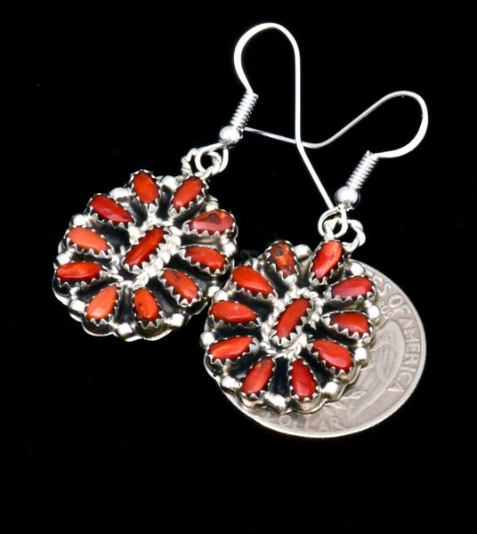 Mediterranean red coral cluster earrings by Navajo artisan Marcella James. SOLD! #2188