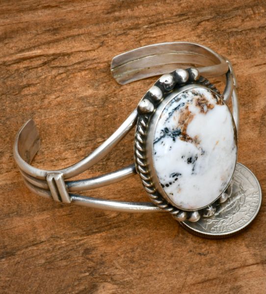 White Buffalo Navajo cuff in old-style patina by Augustine Largo. #2189