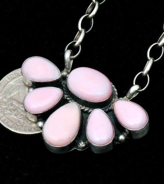 Pink conch shell half-cluster Navajo bar necklace. SOLD! #2303