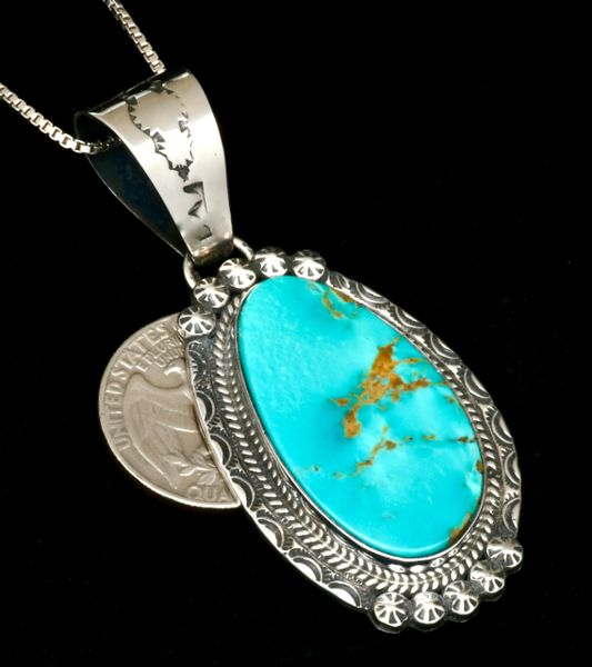 Phillip Yazzie Royston turquoise Navajo pendant w/chain. #2312