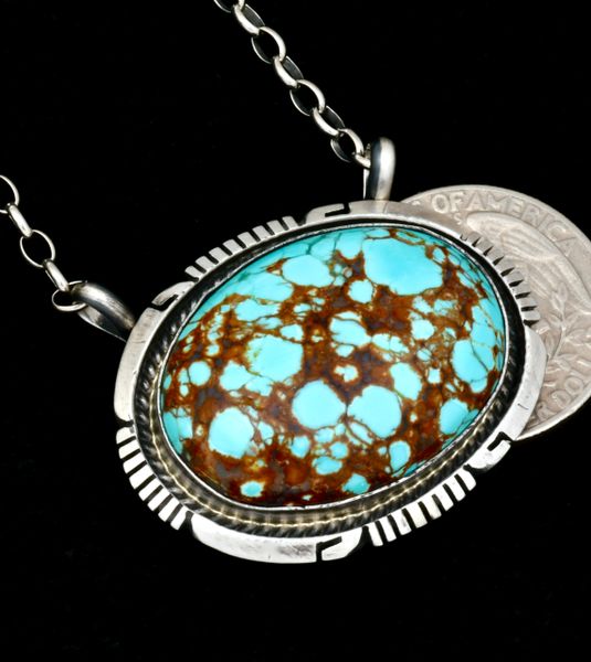 Alfred Martinez' Navajo bar necklace with No. 8 Mine turquoise. SOLD! #2179