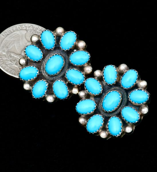 Kathleen Chavez' Kingman turquoise Navajo cluster earrings. #2316
