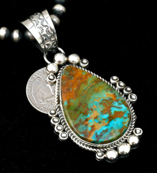 Colorful Navajo bright-finish turquoise pendant (bead chain optional). #2319