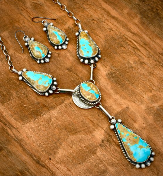 Augustine Largo' ribbon turquoise 6-piece Navajo pendant necklace and earring set. #2321