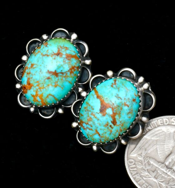 Classy Navajo stud earrings with Kingman turquoise. SOLD! #2323